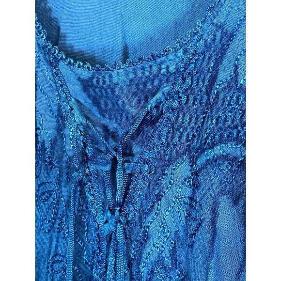 Vintage Floral Lace Top M Blue Coastal Boho Western Hippie Classic 80s Indie - Picture 10 of 15